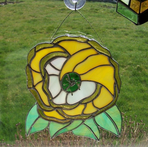 Yellow Rose Stained Glass Suncatcher