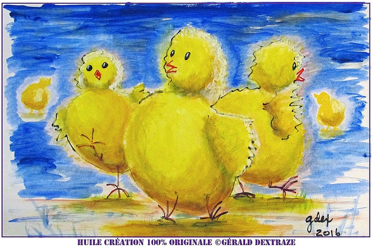 TROIS POUSSINS (pochade)