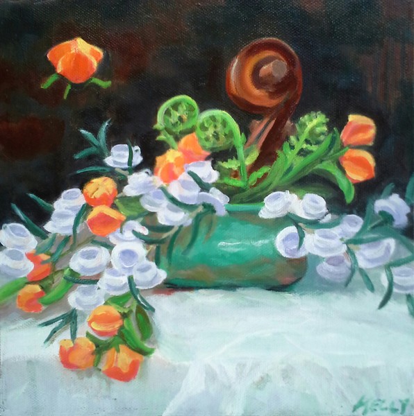 Study for Balloonflowers, ferns and cups