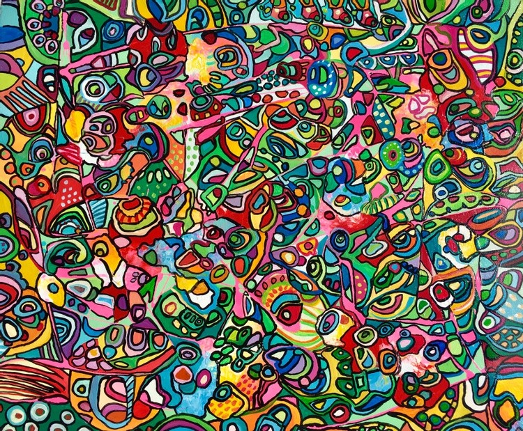 (available) AQUARIUM crazy colorful abstract hippie art by Veera Zukova