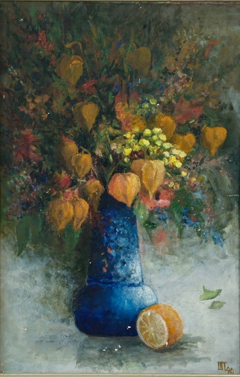 Physalis flowers in the blue vase