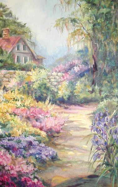 Garden walk with Spanish Moss