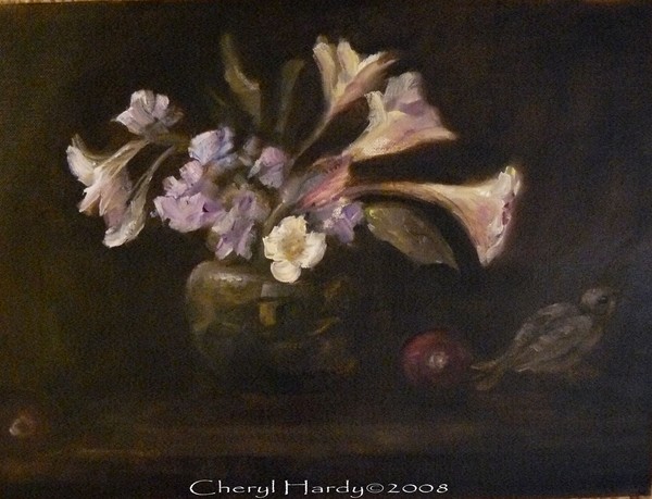Floral with sparrow
