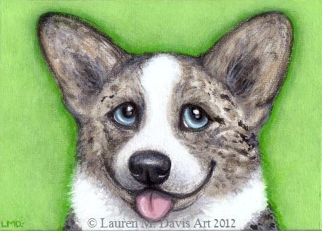 Blue Merle Cardigan Welsh Corgi Dog 5x7 LAUREN ART