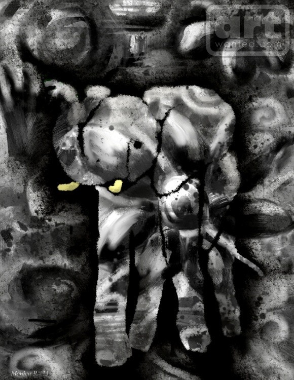 Black and White Elephant Abstract