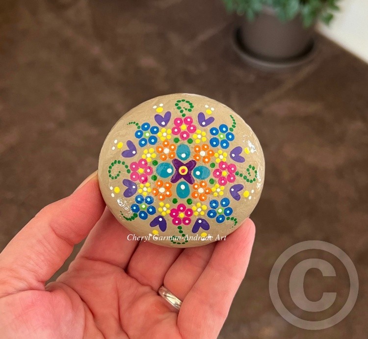  Burlap Flower Mandala Dot Art River Stone. 
