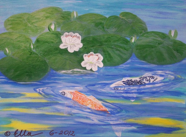 Pond Carps and water Lilies