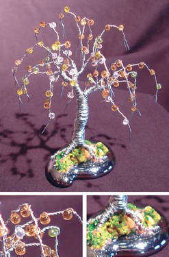Beaded Willow - Mini Wire Tree Sculpture, by Sal V