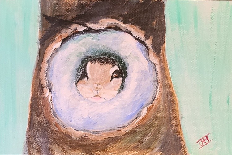 CHIPMUNK PEEKING OUT OF SMALL KNOT HOLE.