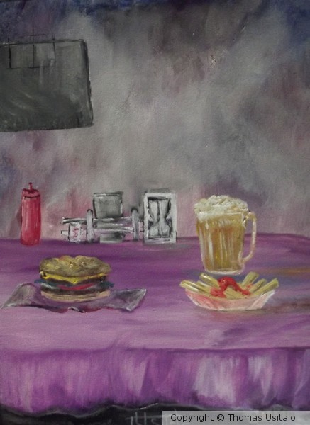 Still Life: Burger, Beer, Fries