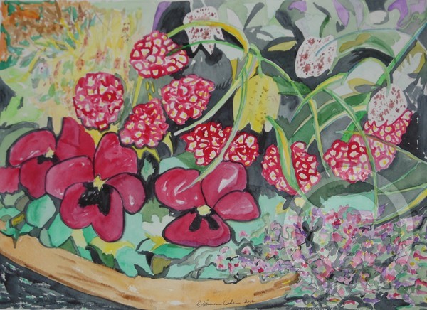 Flower Pot with Red Poppies, Aquarelle on Paper, 2012, 45.5 x 61 cm