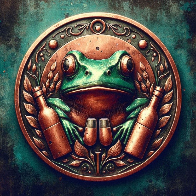 Frog holding Wine Bottles