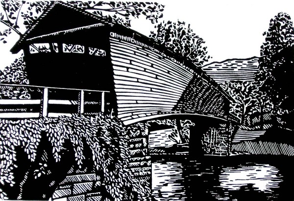Humpback Bridge Covington Virginia block print 