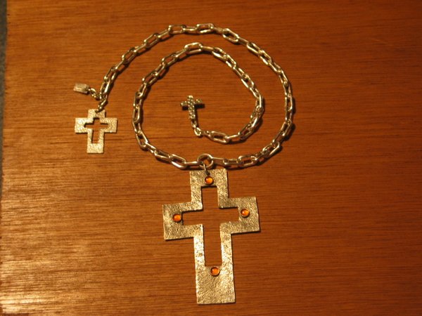Sterling silver cross with amber all handmade