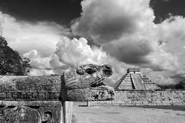 Storm Brewing Over Mayan Ruins (b&w)