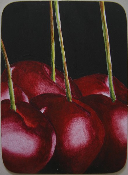 black cherries ACEO original - oil on paper