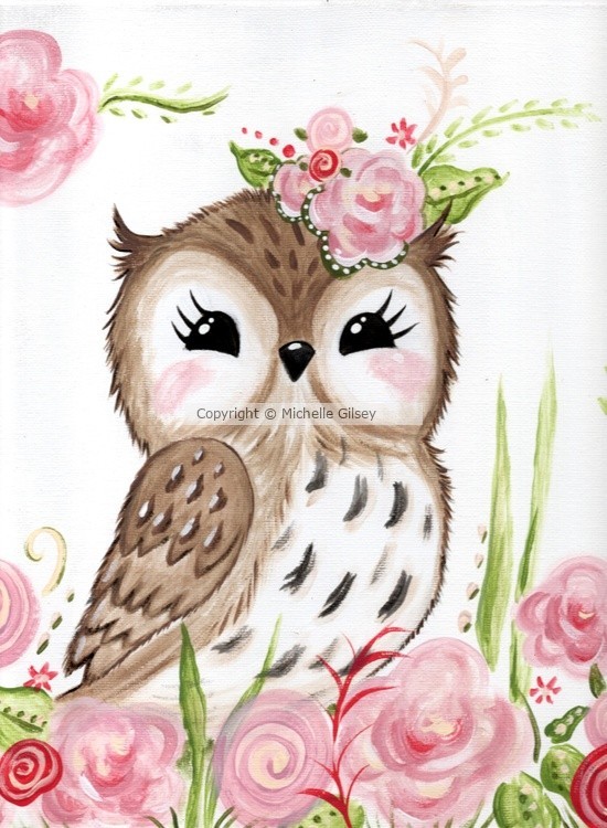Owl in Flowers Nursery Art 