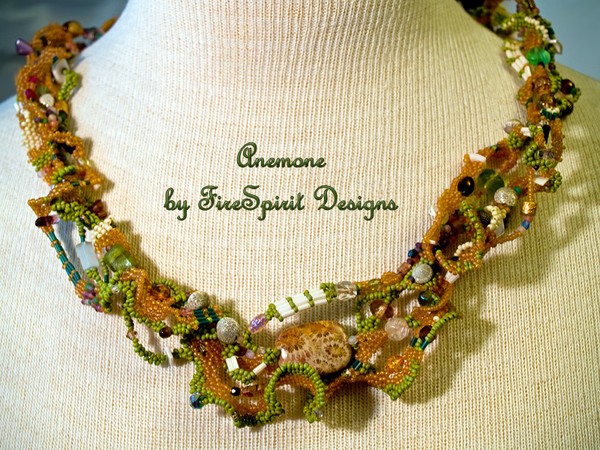 Anemone- beadwoven freeform peyote stitched necklace
