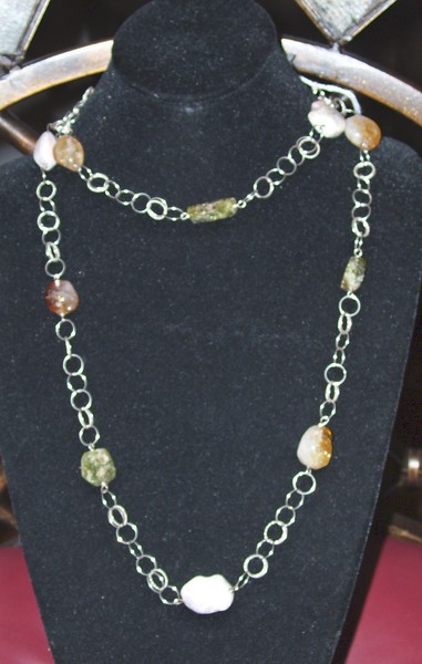 Long Sterling Silver Multistone Necklace