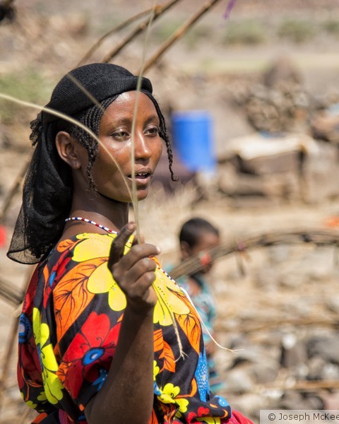 Afar Woman Weaving a Hut