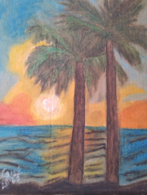 Two Palm Trees by the Ocean