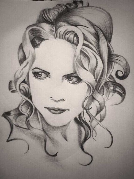 nicole kidman portrait, soft graphite & biro