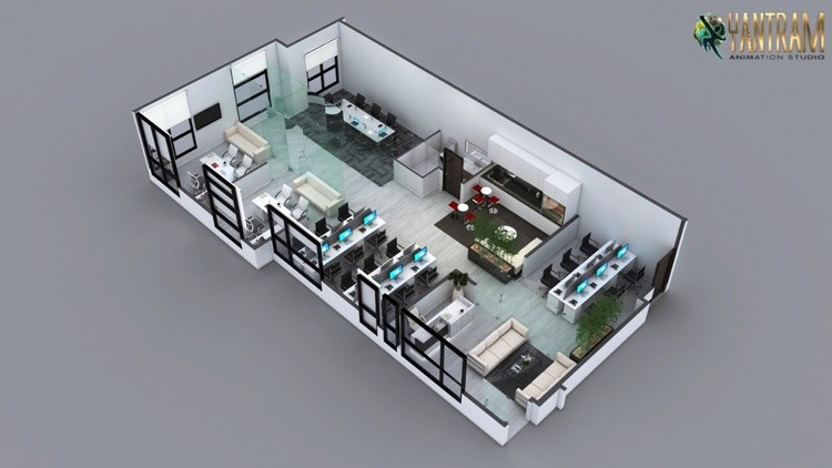 3D Floor Plan of Commercial Office design by 3D architectural animation, Philadelphia, Pennsylvania