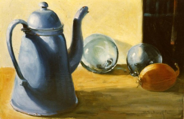Blue Tin Coffee Pot