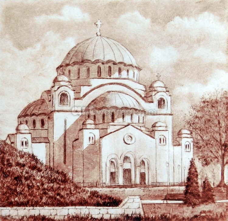 Temple of Saint Sava in Belgrade. Artistic souvenir of Belgrade