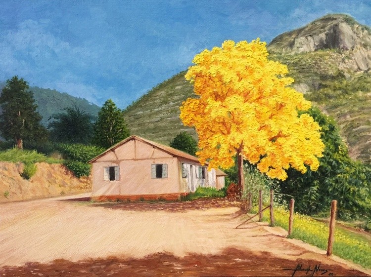 Sob a sombra do Ipe - Oleo sobre Tela cartonada (30 x 40 cm) Under the shade of the Ipe - Oil on can