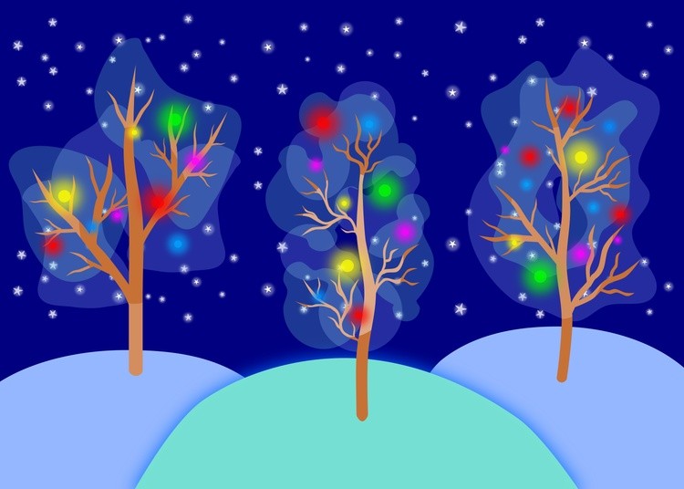 A tree with blue lights