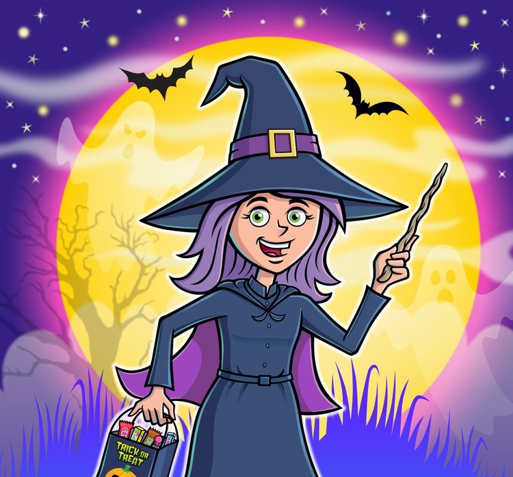 Teen Girl Dressed In Witch Costume