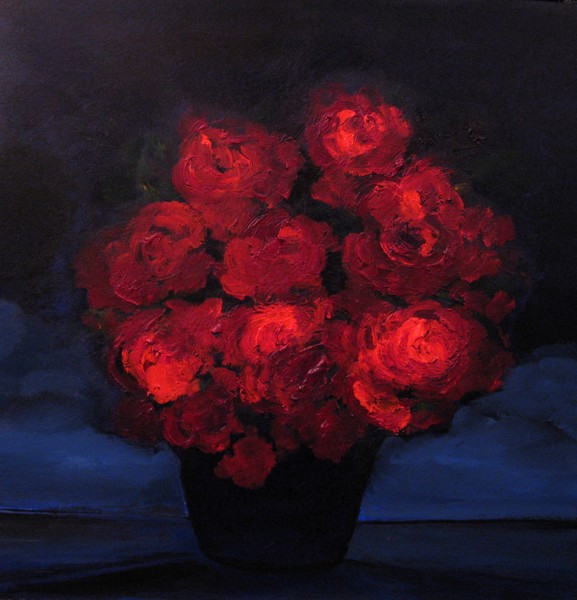 Red roses in a dark blue night