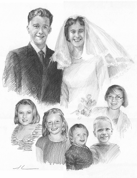 grandparents grandkids pencil portrait