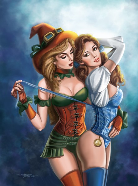 Steampunk Dorthy and Scarecrow from Oz