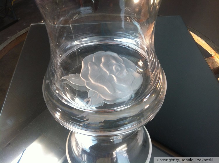 Etched Glass Vase w/ Rose