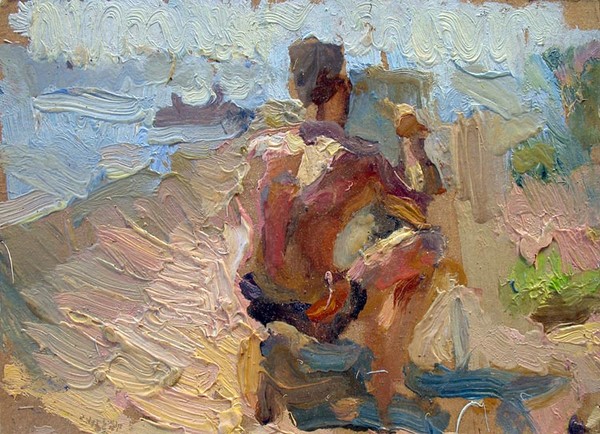 Volga-river in Samara. Painter on the Beach. 1979
