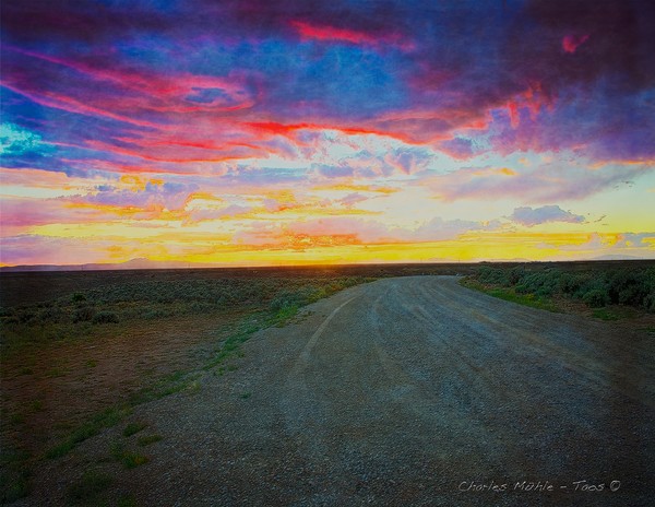 Taos sunset on rice paper