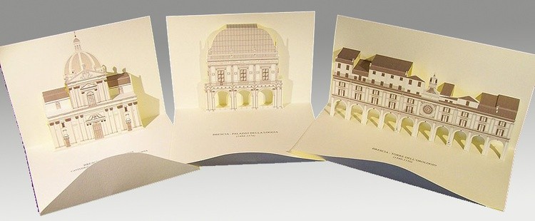 3D Popup Kirigami postcards with Brescia monuments
