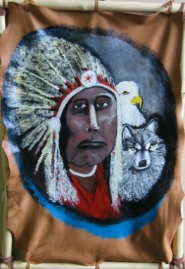 Indian,Eagle & Wolf on Leather