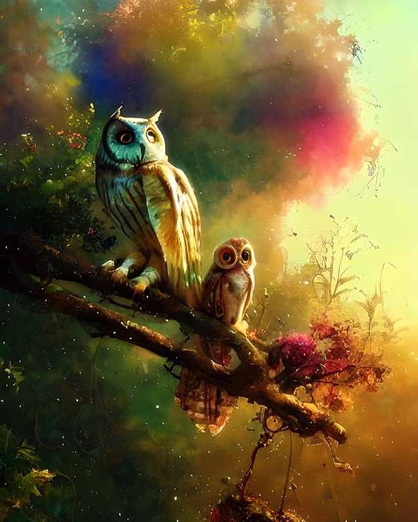 Owls on a branch