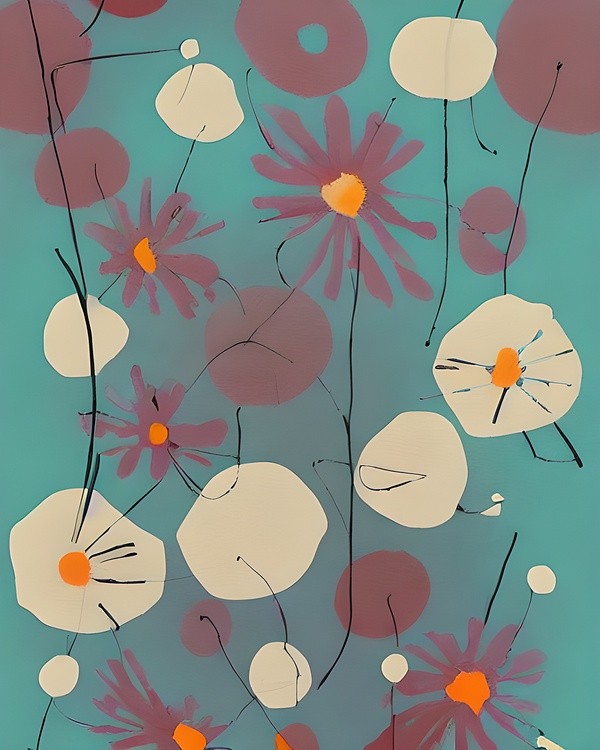 Retro pink and white flowers