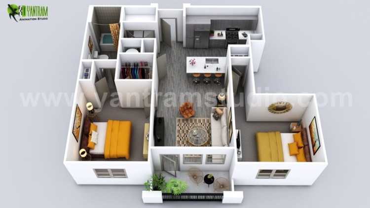 Luxuries home’s 3d floor plan design by Yantram Architectural design studio - Detroit, Michigan