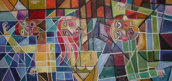 family in glass