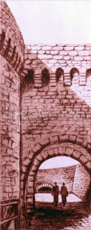 Kalemegdan Fortress and the famous Zindan Gate. Artistic souvenir of Belgrade