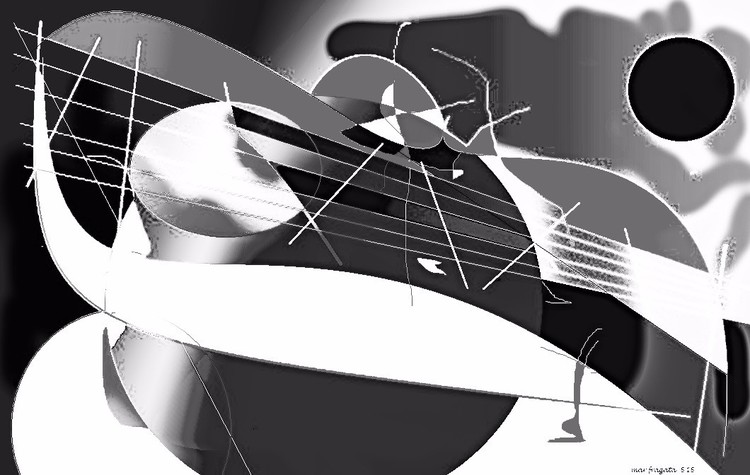 entangled guitar in black Sun reflections