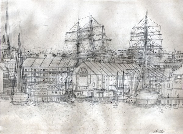 Boston Harbor and Commercial Wharf ca. 1877 Layout