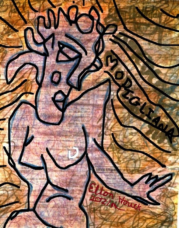MODLIGLIANI.....(C) ..1993..2021..ELTON HOUCK   8 X 10 NEWSPAPER PAGE PAINTED            