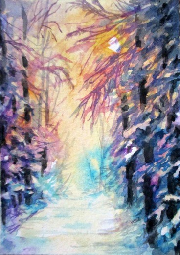 Winter sunset aceo