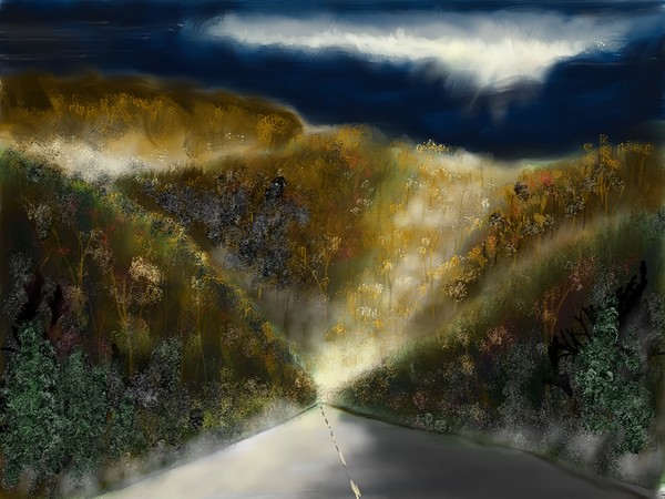 Down the road on a fall night